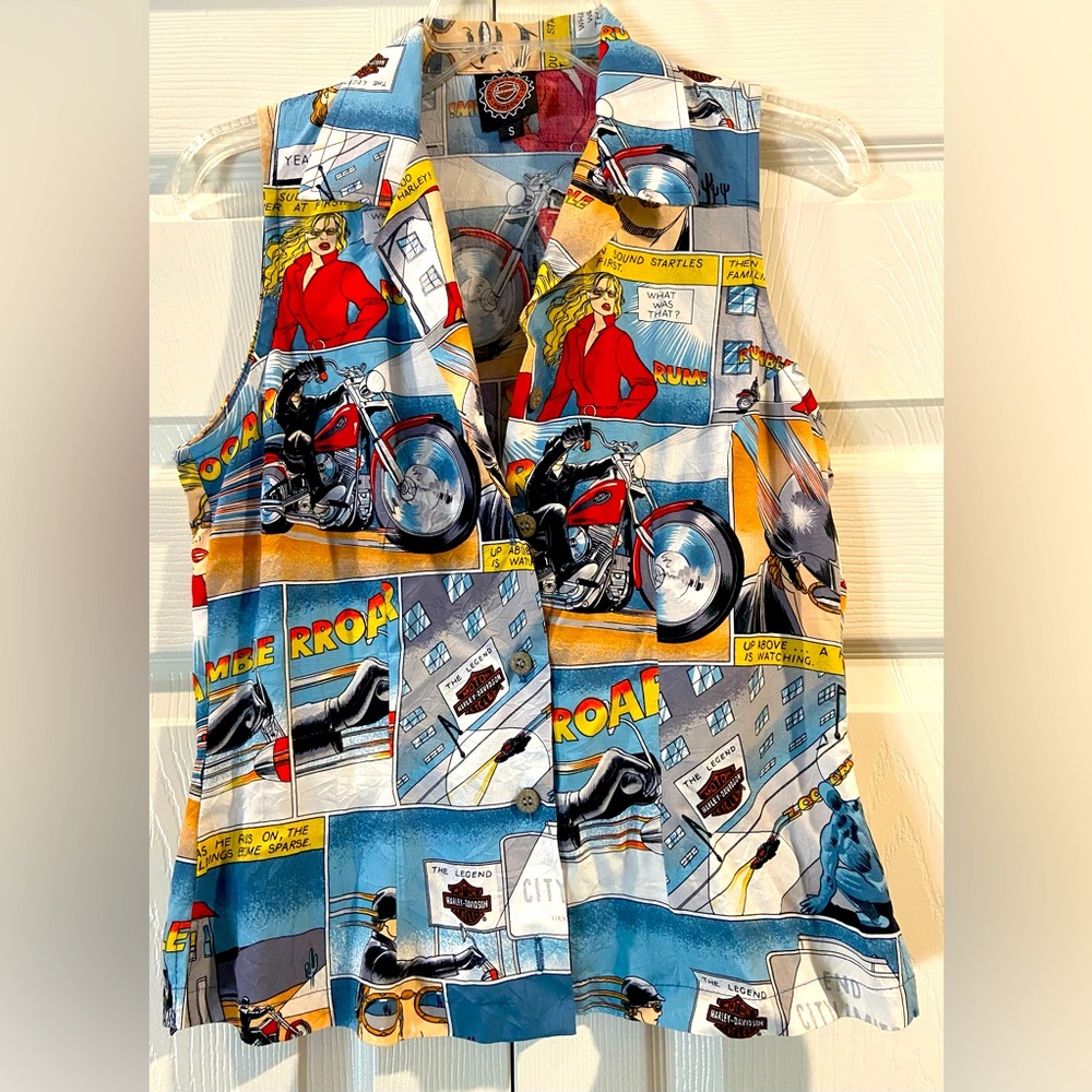 Harley Davidson S Vintage SUPER RARE Hawaiian Biker Moto Top
